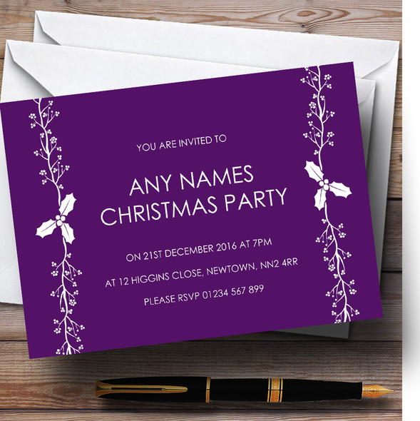 Purple & White Text Customised Christmas Party Invitations
