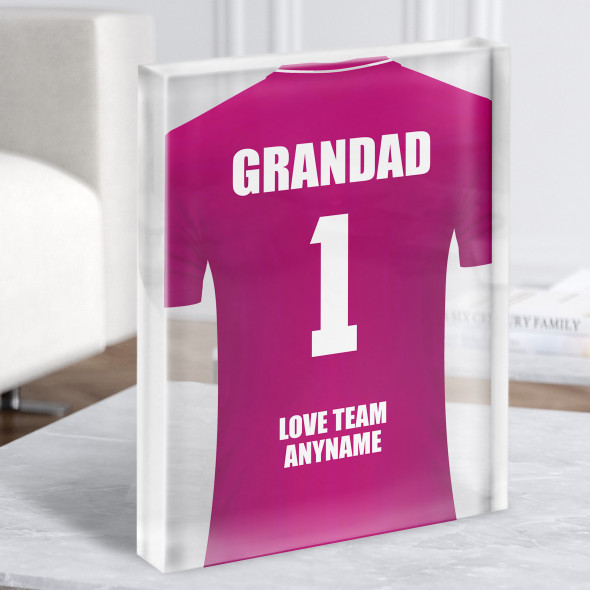 Grandad No.1 Football Shirt Pink Dad Father's Day Gift Acrylic Block