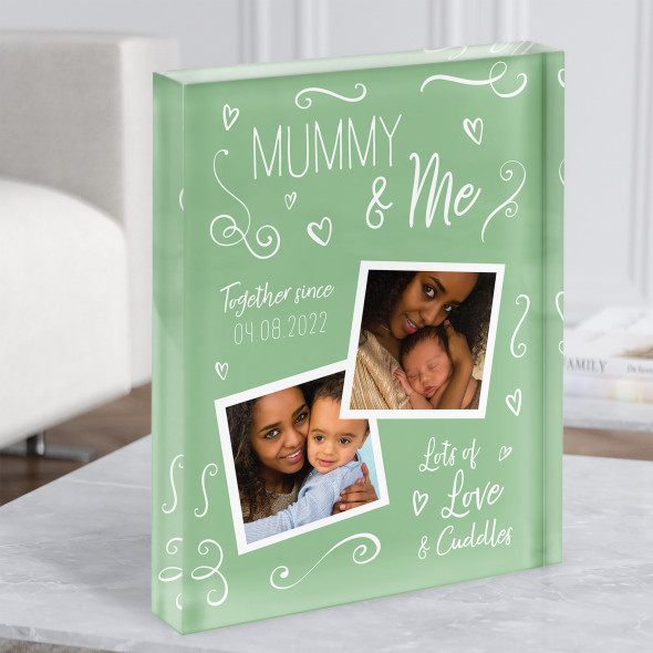 Mummy And Me Baby Photo Doodles Mother's Day Green Birthday Acrylic Block