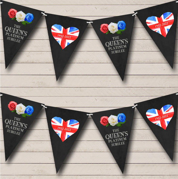 Black Flag Hearts & Roses 70 Years Platinum Jubilee Personalised Party Bunting