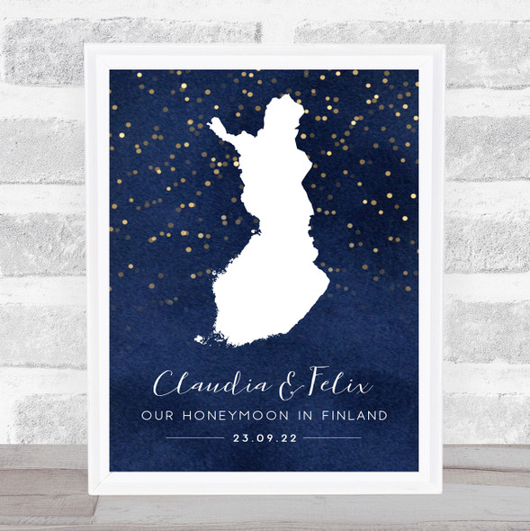 Finland Special Date Midnight Watercolour Sparkles Personalised Gift Print