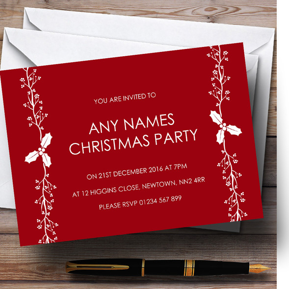 Red & White Text Customised Christmas Party Invitations