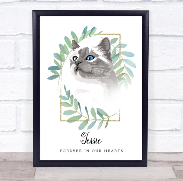 Long Haired White Cat Memorial Forever In Our Hearts Personalised Gift Print