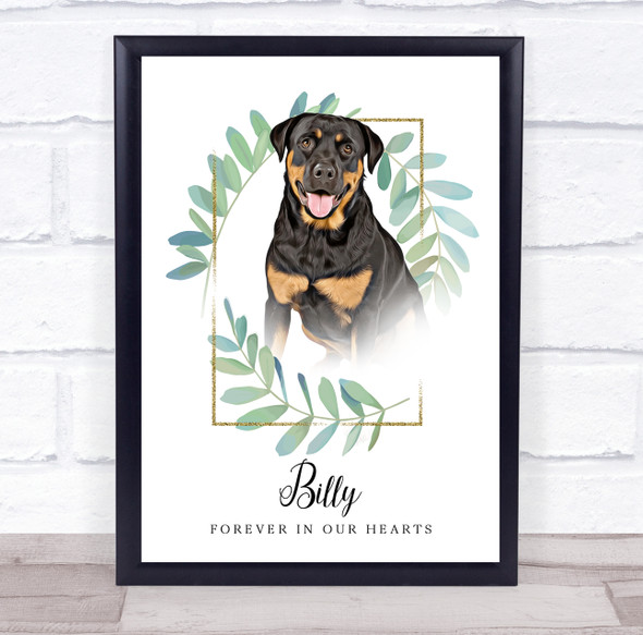 Rottweiler Pet Dog Memorial Forever In Our Hearts Personalised Gift Print