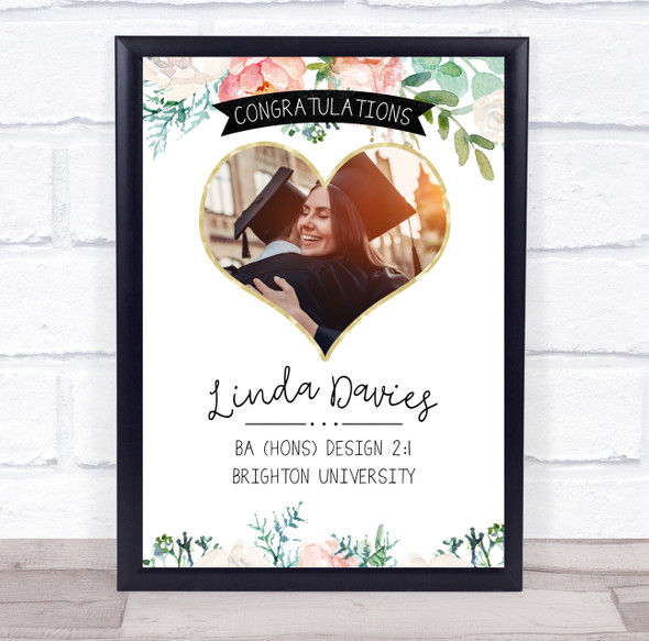 Congratulations Graduation Photo Heart Floral Personalised Gift Print