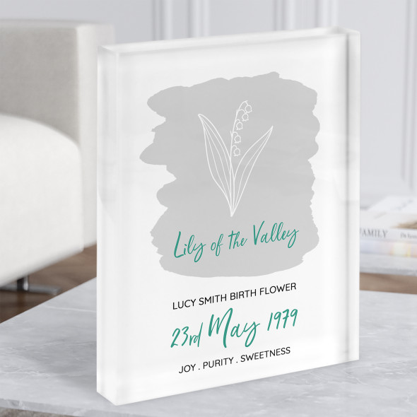 Teal Lily of the Valley May Flower Birthday Meaning Gift Acrylic Block