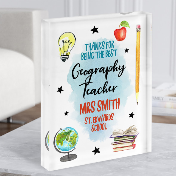 Thanks For Being The Best Geography Teacher Science Gift Acrylic Block