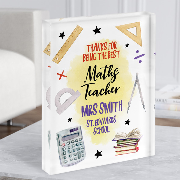 Thanks For Being The Best Maths Teacher Science Personalised Gift Acrylic Block