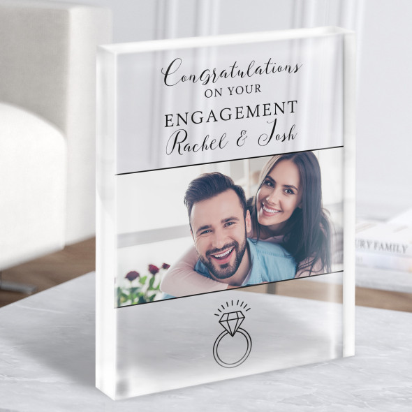 Silver Congratulations Engagement Photo Diamond Ring Gift Acrylic Block