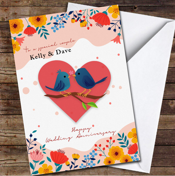Two Cute Blue Birds Special Couple Anniversary Personalised Card