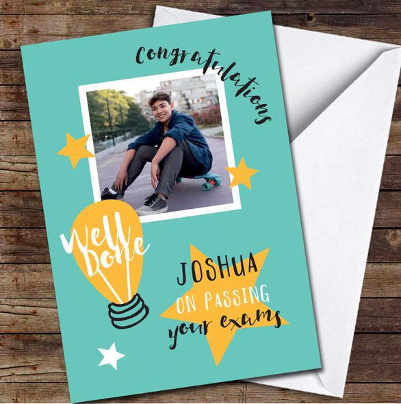 Well Done Passing Your Exams Photo Lightbulb Congratulations Personalised Card