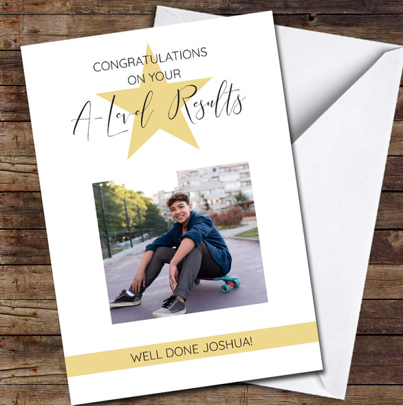 Congratulations A-Level Results Star Gold Photo Name Personalised Card