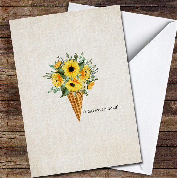 Waffle Cone With Sunflowers Congratulations Personalised Card