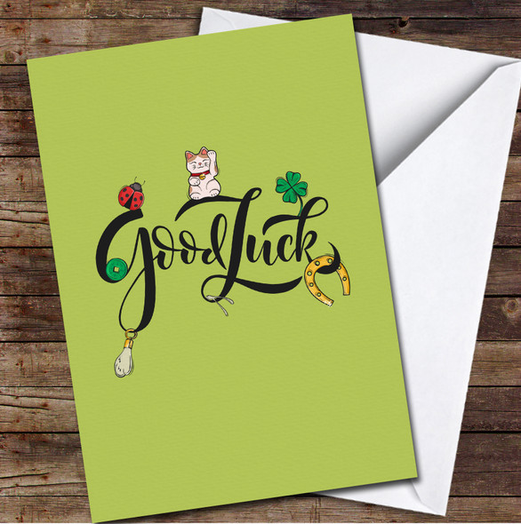 Good Luck Lucky Charms Green Any Occasion Horseshoe Personalised Card