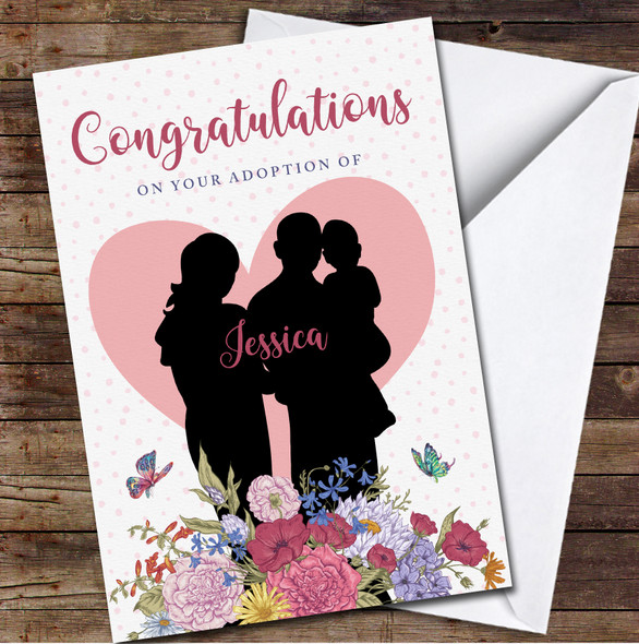 Silhouette Of Family Adoption Congratulations Name Personalised Card