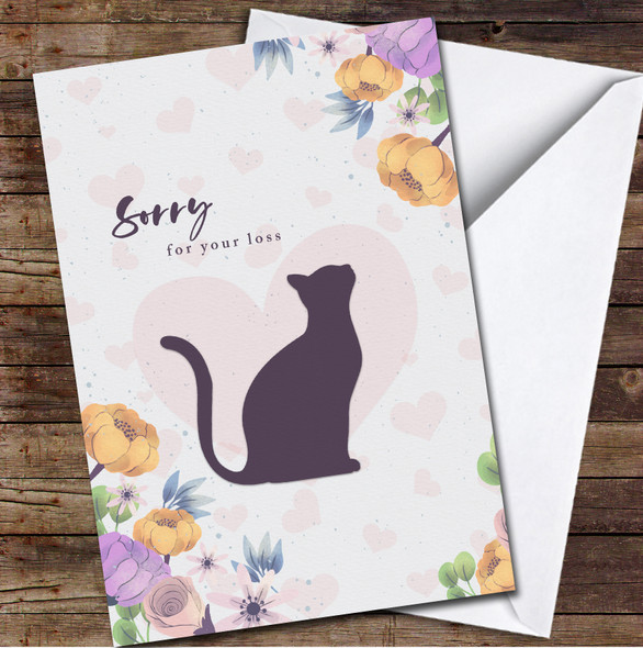 Cat Silhouette Flowers Sorry For Your Loss Sympathy Personalised Card