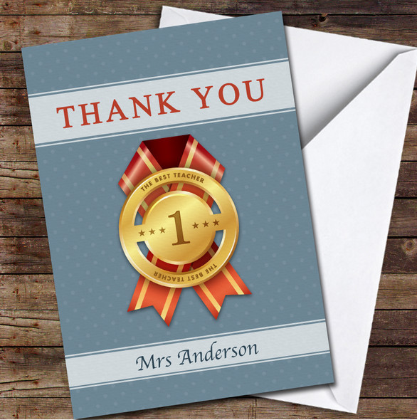 Gold Medal No 1 The Best Teacher Teacher Thank You Name Personalised Card