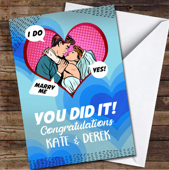 Vintage Pop Art Wedding Couple You Did It Congratulations Personalised Card