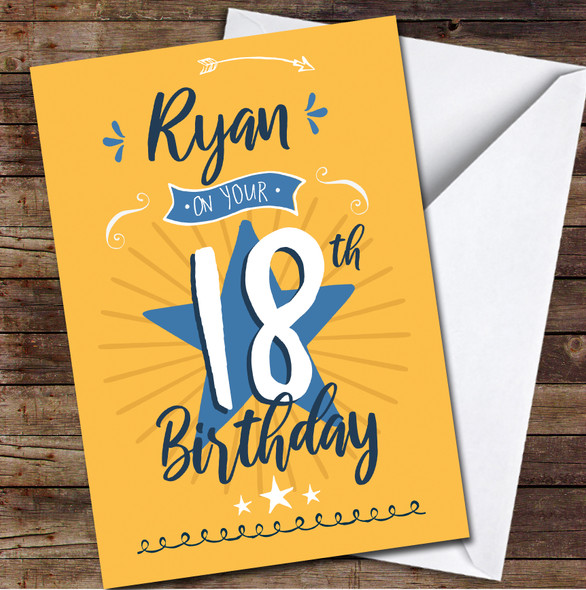 18th Birthday Male Boy Orange Text Personalised Birthday Card