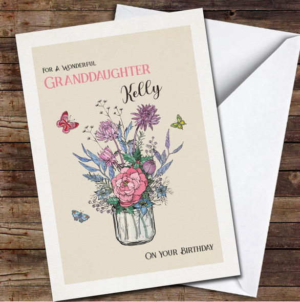 Granddaughter Bouquets Of Flowers In Glass Vases Personalised Birthday Card