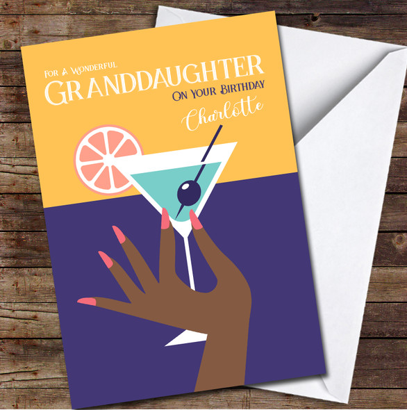 Granddaughter Dark Skin Hands Holding Cocktail Personalised Birthday Card