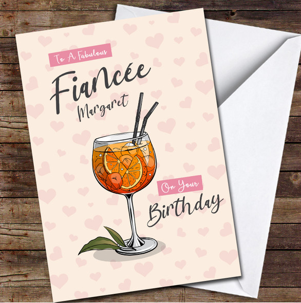 Fiancée Birthday Orange Cocktail Card Personalised Birthday Card