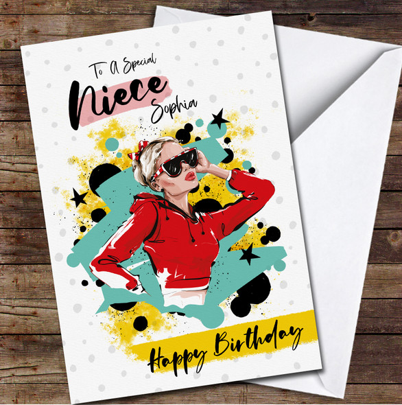 Special Niece Birthday Fashion Girl In Red Jumper Personalised Birthday Card