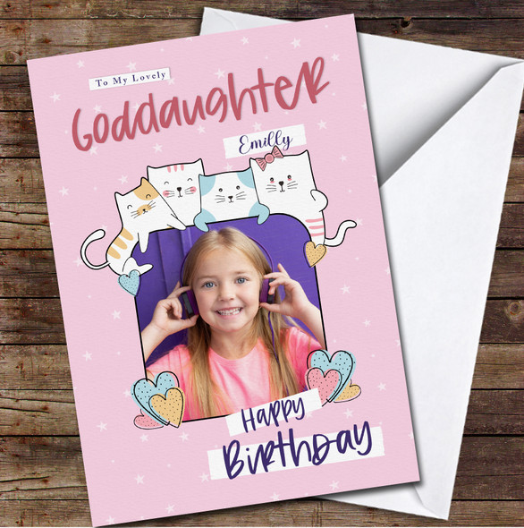 Goddaughter Photo Frame With Cute Cats Any Text Personalised Birthday Card