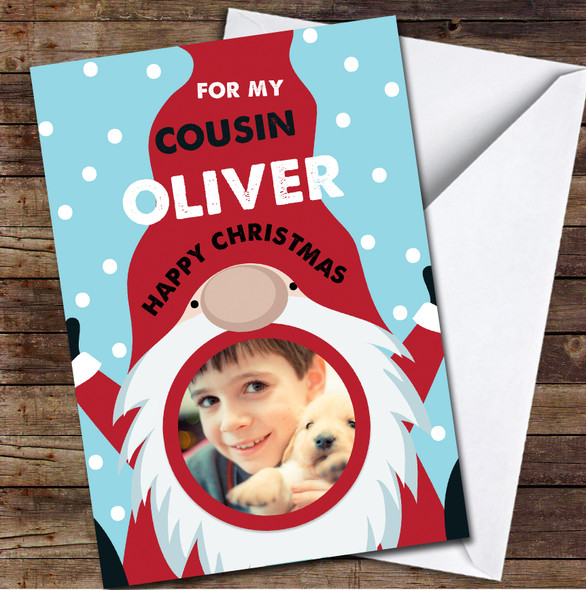 Cousin Male Gonk Gnome Photo Any Text Personalised Christmas Card