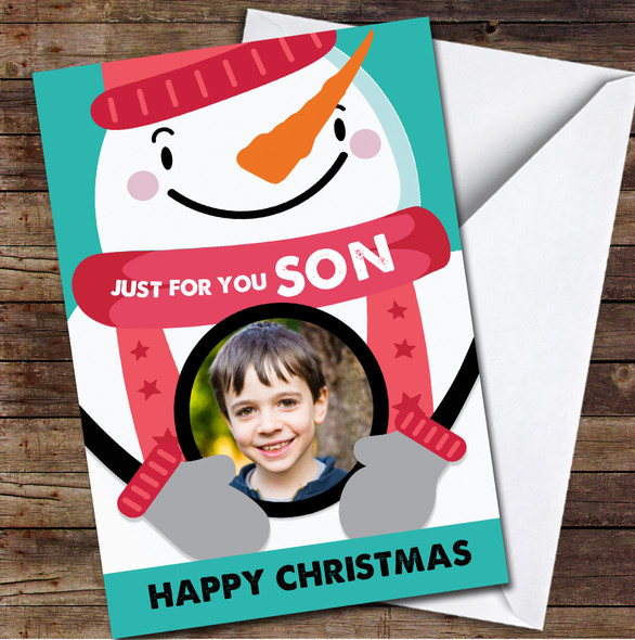 Son Snowman Full Photo Any Text Personalised Christmas Card