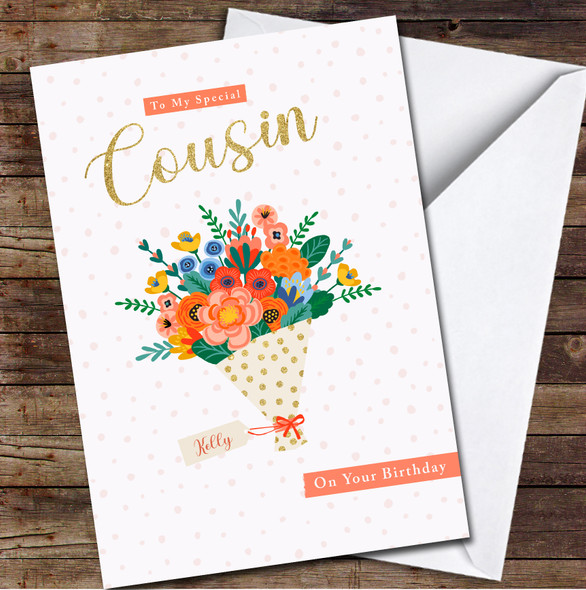 Cousin Bouquet Of Flowers Any Text Personalised Birthday Card