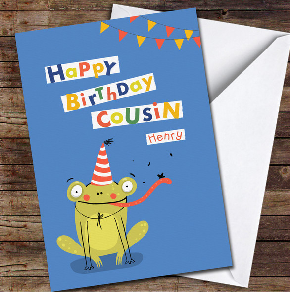 Cousin Funny Party Frog Any Text Personalised Birthday Card