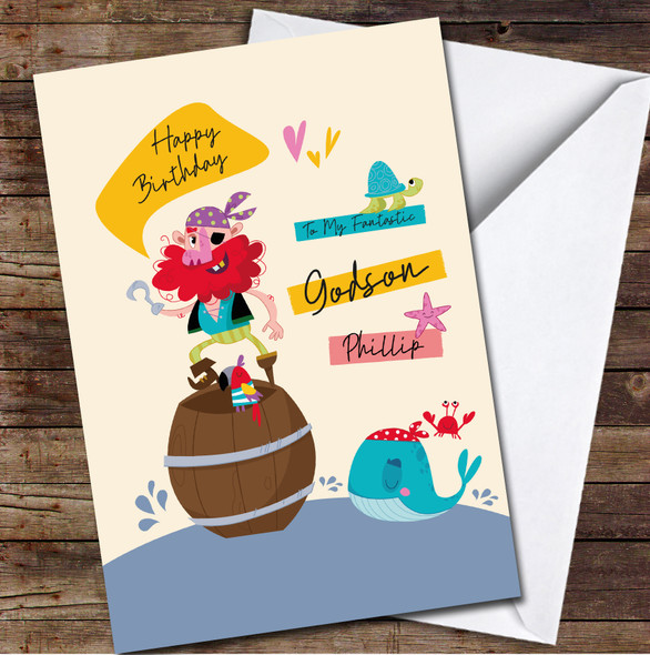 Godson Funny Pirate Sea Any Text Personalised Birthday Card