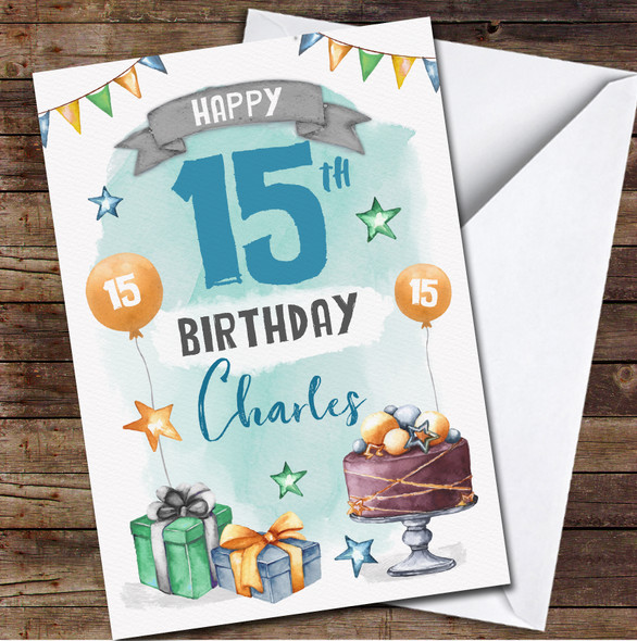 15th Boy Male Cake Gift Party Any Age Personalised Birthday Card
