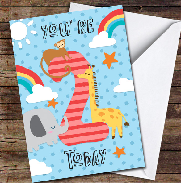 2nd You're 2 Today Boy Jungle 2nd Any Age Personalised Birthday Card