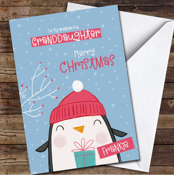 Granddaughter Cute Penguin Any Text Personalised Christmas Card