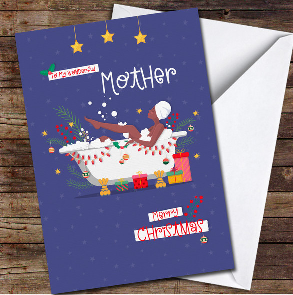 Mother Dark Skin Woman Taking A Bath With Bubble Any Text Christmas Card