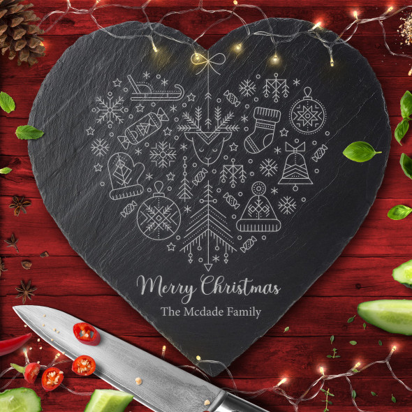 Elements Heart Any Text Personalised Engraved Christmas Slate Chopping Board