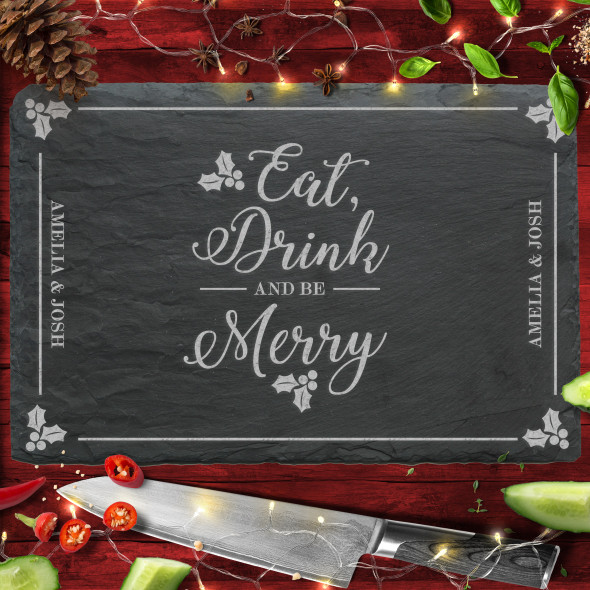 Be Merry Any Text Rectangle Personalised Engraved Christmas Slate Chopping Board