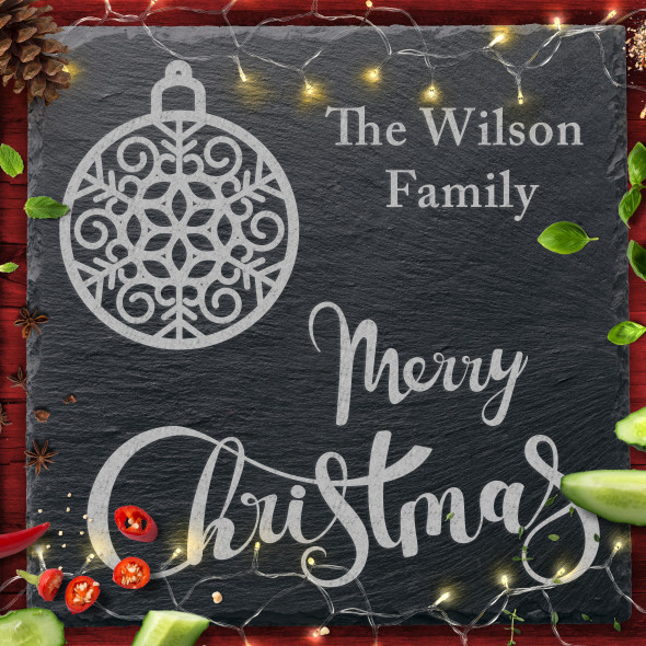 Bauble Square Any Name Or Text Personalised Christmas Slate Chopping Board