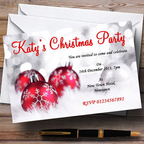 Red, White & Silver Customised Christmas Party Invitations