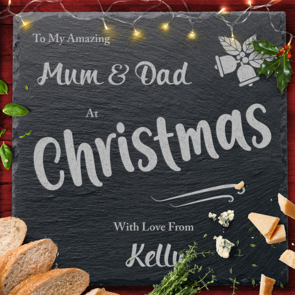 Any Names Or Text Xmas Square Personalised Engraved Christmas Slate Cheese Board