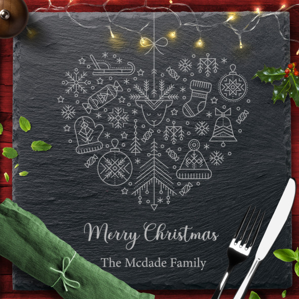 Elements Square Any Names Or Text Personalised Engraved Christmas Slate Placemat