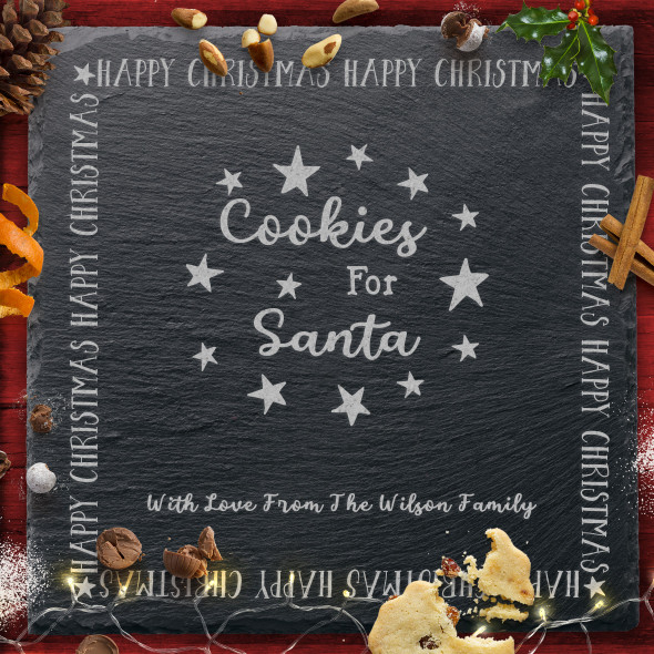 Cookies For Santa Square Personalised Engraved Christmas Eve Board Slate Plate