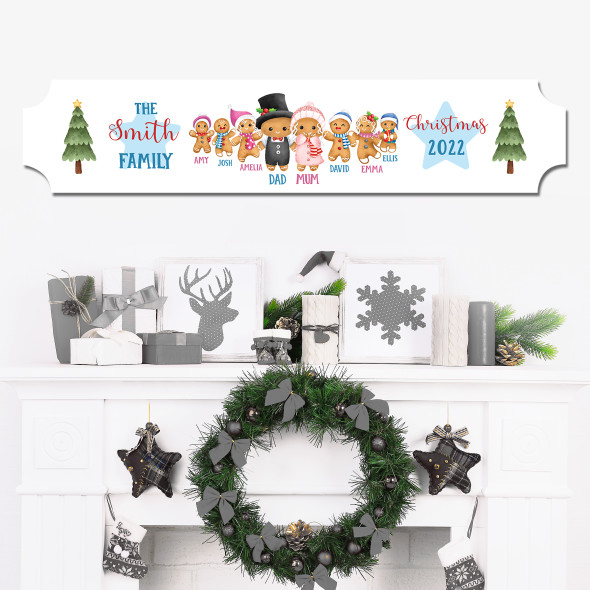 White Gingerbread Family Name Cute Couple Children Christmas Personalised Sign