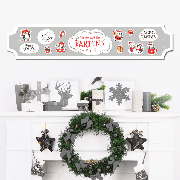 Grey Cute Christmas Decoration Family Name Home Train Style Personalised Sign