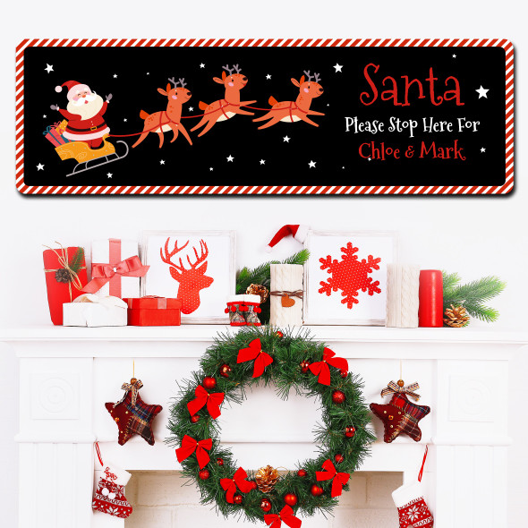 Black Santa Claus And Reindeer Family Name Christmas Large Personalised Sign