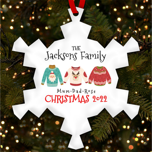Family Of 3 Name Jumpers Personalised Christmas Tree Ornament Decoration