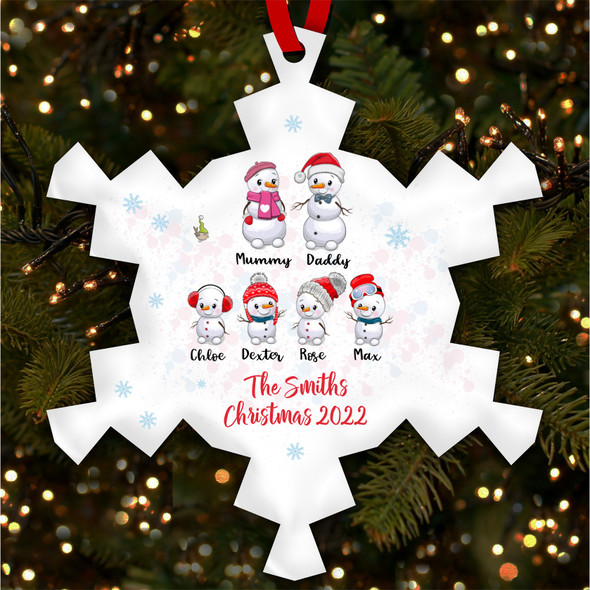 Snowman Family Of 6 Christmas Personalised Christmas Tree Ornament Decoration