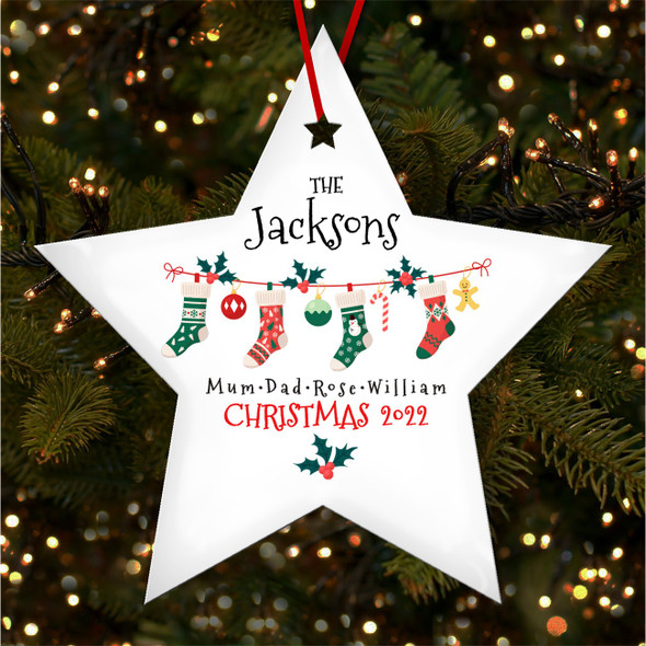 Family Name Socks Star Bauble Personalised Christmas Tree Ornament Decoration